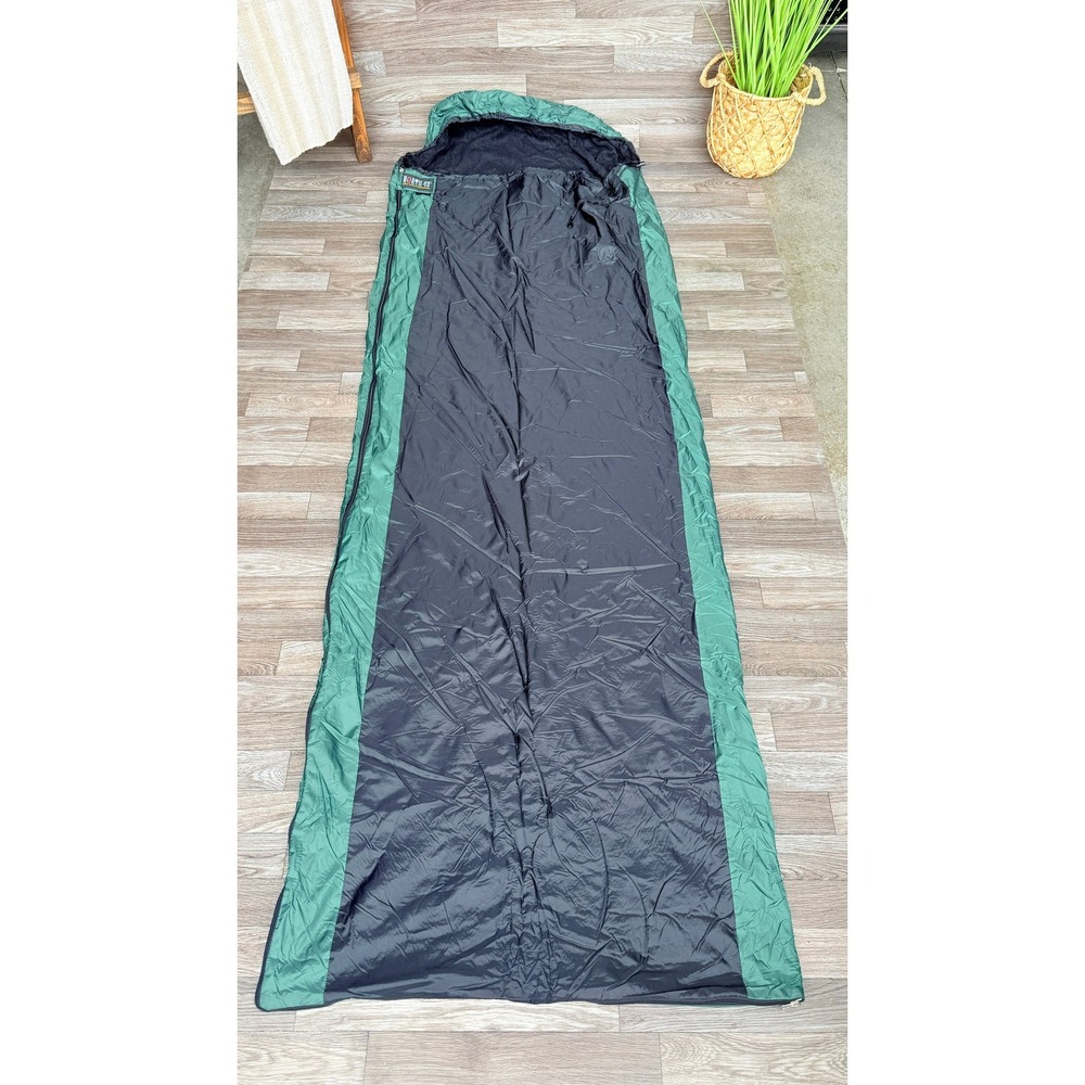 North 49 Mummy Sleeping Bag Green Black 84x30 Fleece Lined Hood 40-50F Camping